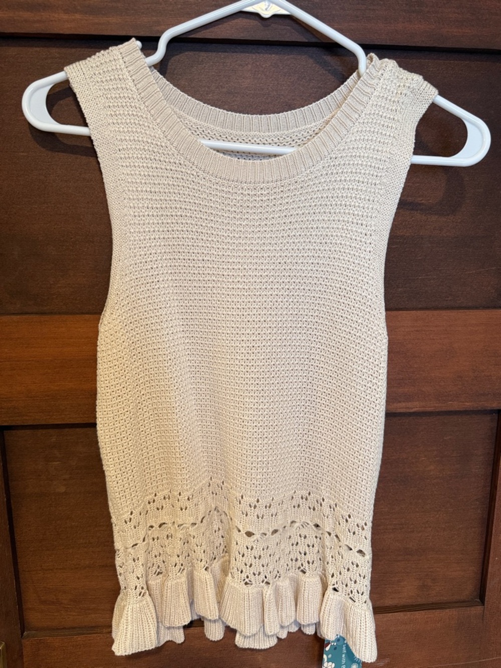 Women’s Cream Knit Ruffled Hem Tank Top